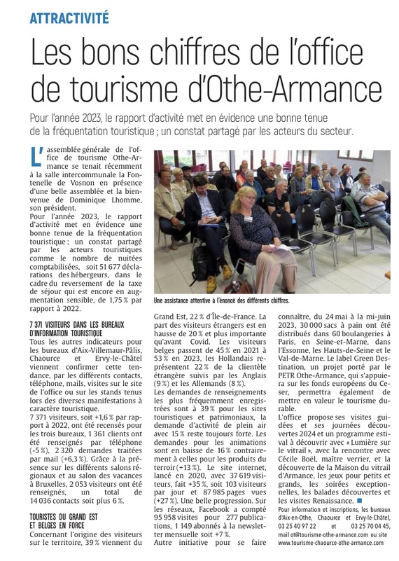 Les bons chiffres de l’office de tourisme d’Othe-Armance