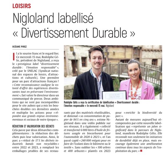 Nigloland, labellisé « Divertissement Durable »