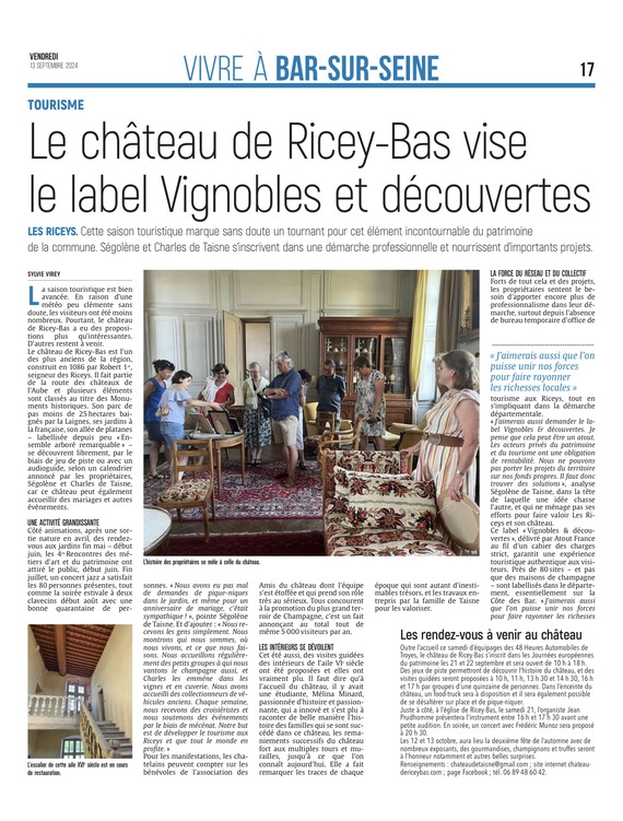 Le château de Ricey-Bas vise le label Vignobles et découvertes