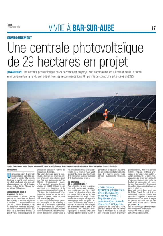 Une centrale photovoltaïque de 29 hectares est en projet