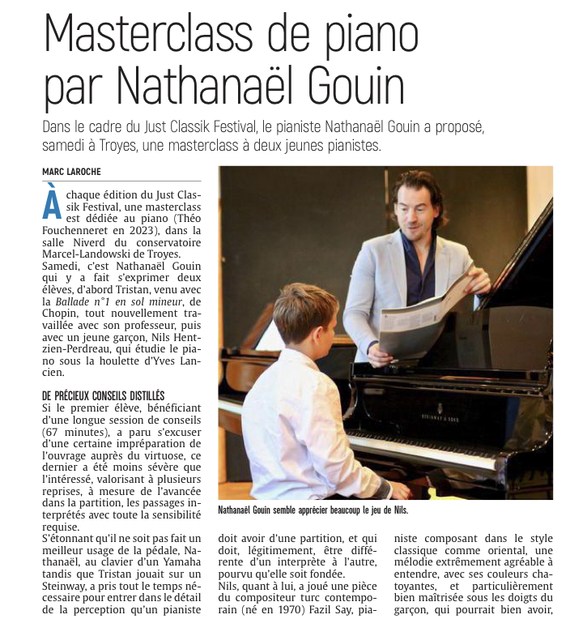 Masterclass de piano par Nathanaël Gouin