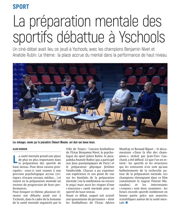 La préparation mentale des sportifs débattue à Yschools