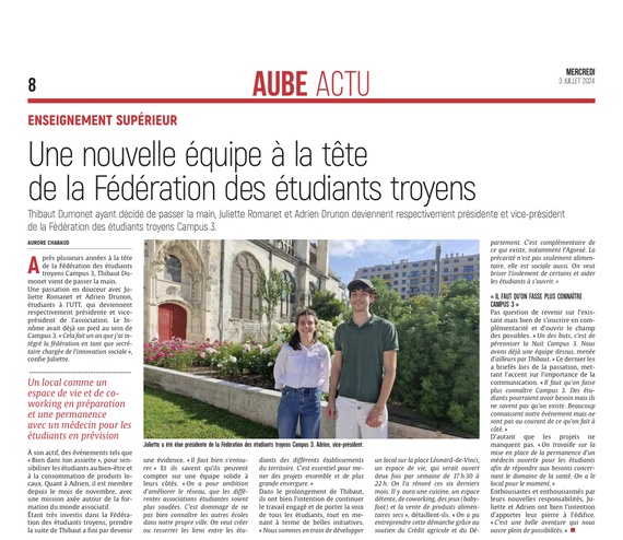 Une nouvelle équipe à la tête de la Fédération des étudiants troyens