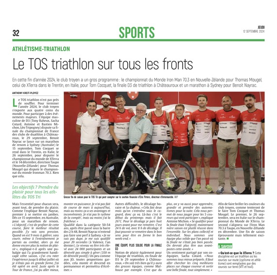 Le TOS triathlon sur tous les fronts