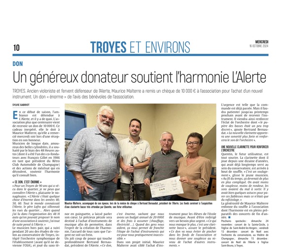 À Troyes, un généreux donateur soutient l’harmonie l’Alerte