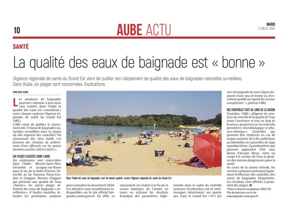 Quelle est la qualité des eaux de baignade des plages dans l’Aube