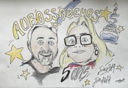 Anne-Claire et Laurent caricaturés BD pour les 5 ans d'Aubassadeurs.