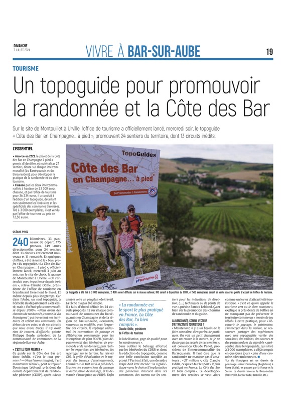 Un topoguide pour promouvoir la Côte des Bar