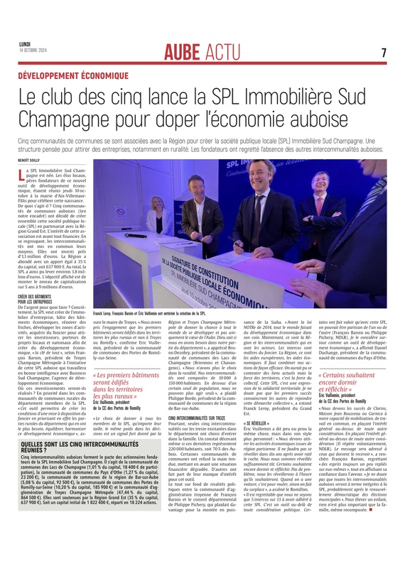 Le club des cinq lance la SPL Immobilière Sud Champagne