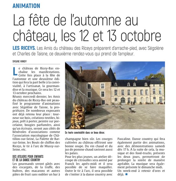 La fête de l’automne au château de Ricey-Bas, les 12 et 13 octobre