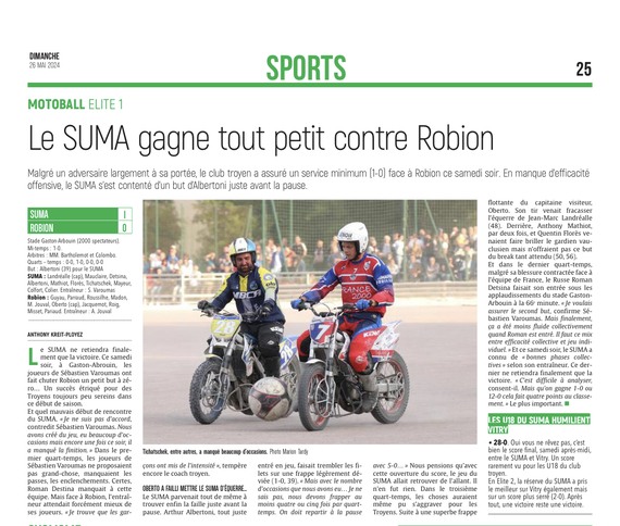 Le SUMA gagne tout petit contre Robion