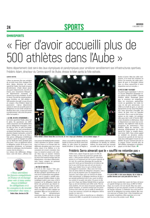 Fier d'avoir accueilli plus de 500 athlètes dans l'Aube !