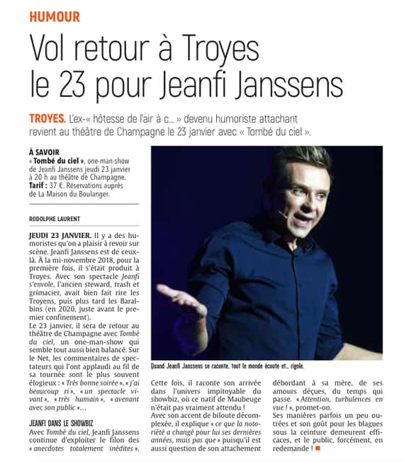 Maison du Boulanger : Vol retour à Troyes le 23 pour Jeanfi Janssens.