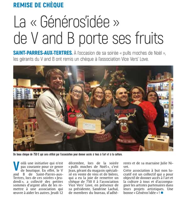 La Généros'idée de nos Aubassadeurs de V&B porte ses fruits !