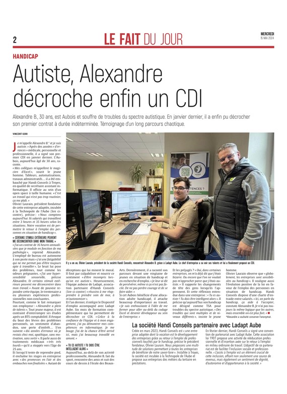 Autiste, Alexandre décroche enfin un CDI