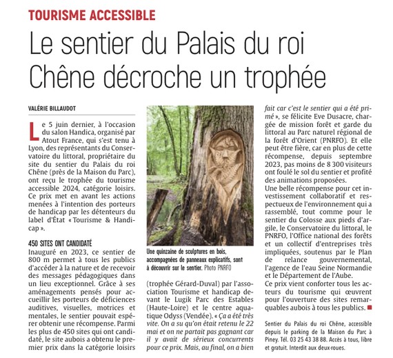 Le sentier du Palais du roi Chêne remporte le Trophée du tourisme accessible