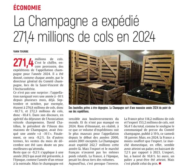 La Champagne a expédié 271,4 millions de cols en 2024