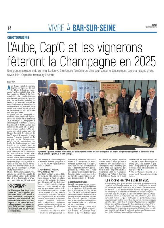 L’Aube, Cap’C et les vignerons vont « fêter la Champagne » en 2025