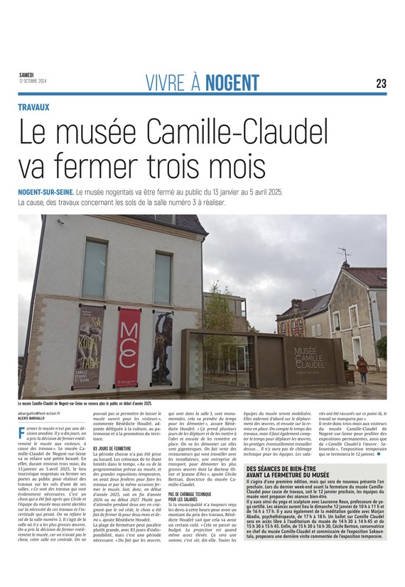 Le musée Camille-Claudel va fermer 3 mois