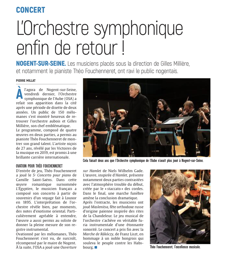 L'Orchestre Symphonique de l'Aube enfin de retour à Nogent-sur-Seine.