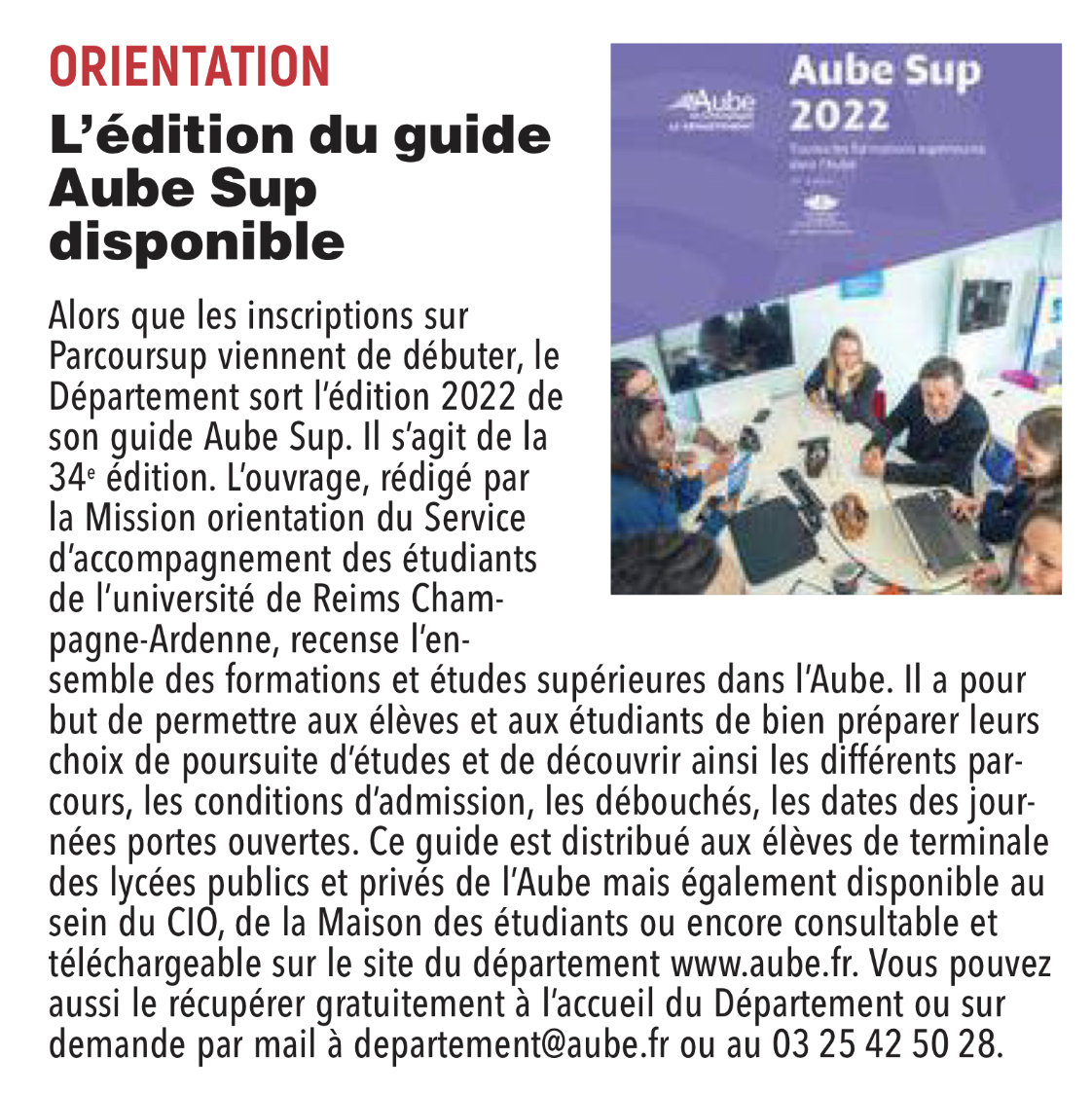 L'édition 2022 du guide Aube Sup disponible.