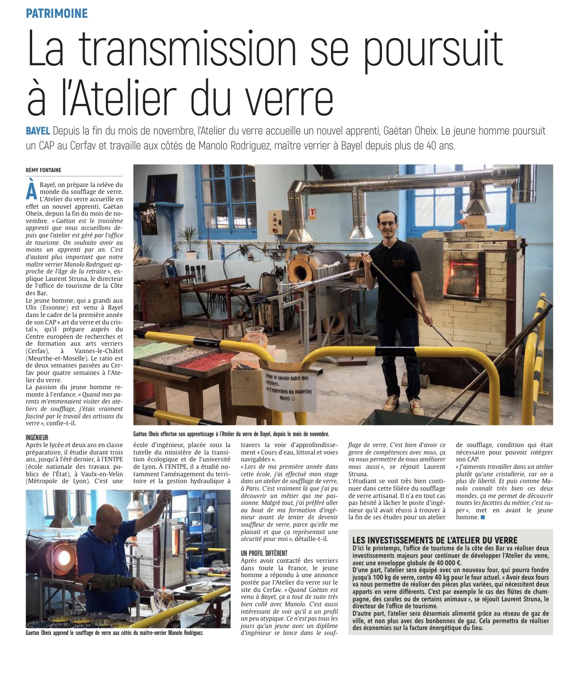 La transmission se poursuit à l'Atelier du verre de Bayel.