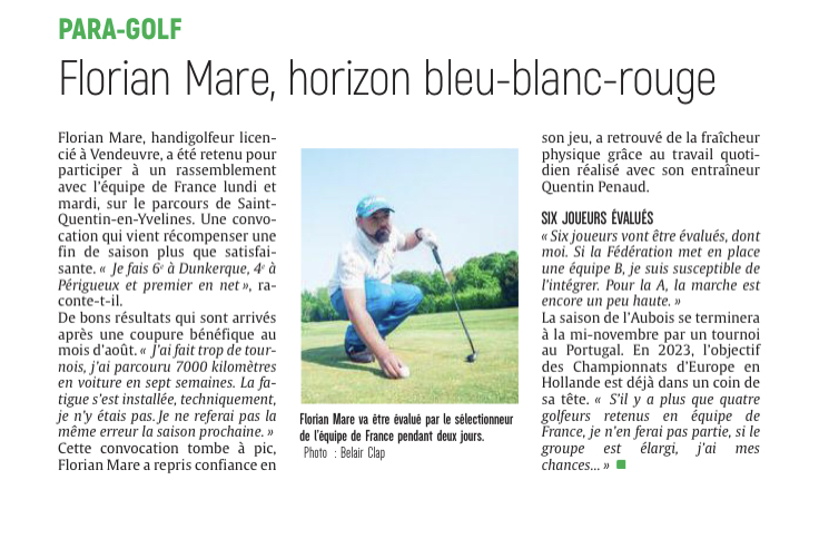 Florian Mare, horizon bleu-blanc-rouge.