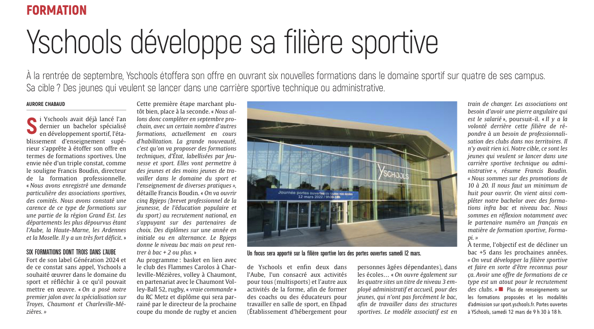 Yscools développe sa filière sportive;