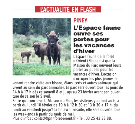 L’espace faune à Piney ouvre ses portes pour les vacances d’hiver