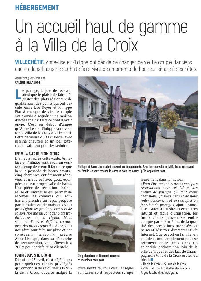 Un accueil haut de gamme à la Villa de la Croix.