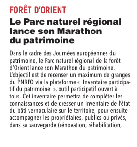 le Parc naturel régional lance son Marathon du patrimoine.