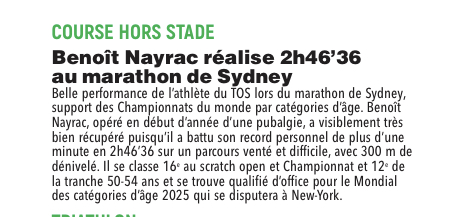 Benoît Nayrac réalise 2h46'36 au marathon de Sydney