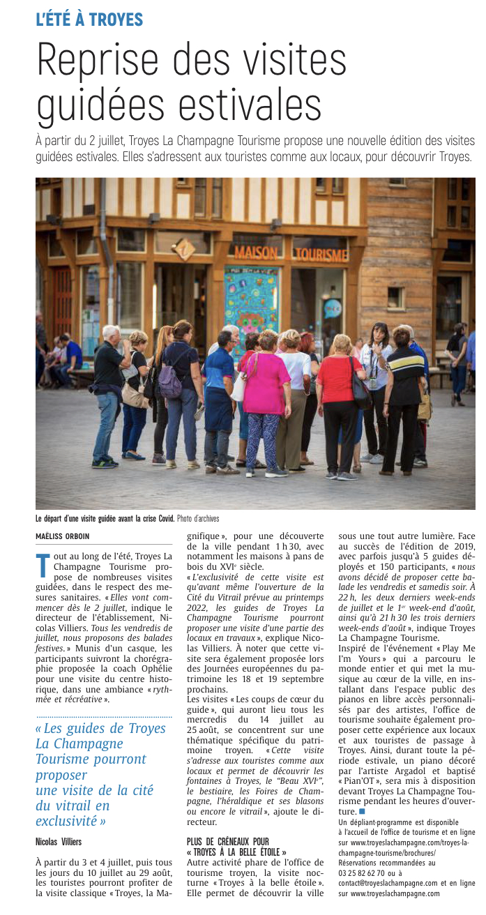 Reprise des visites estivales pour Troyes La Champagne Tourisme