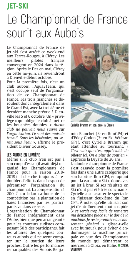 Le Championnat de France de jet-ski sourit aux Aubois